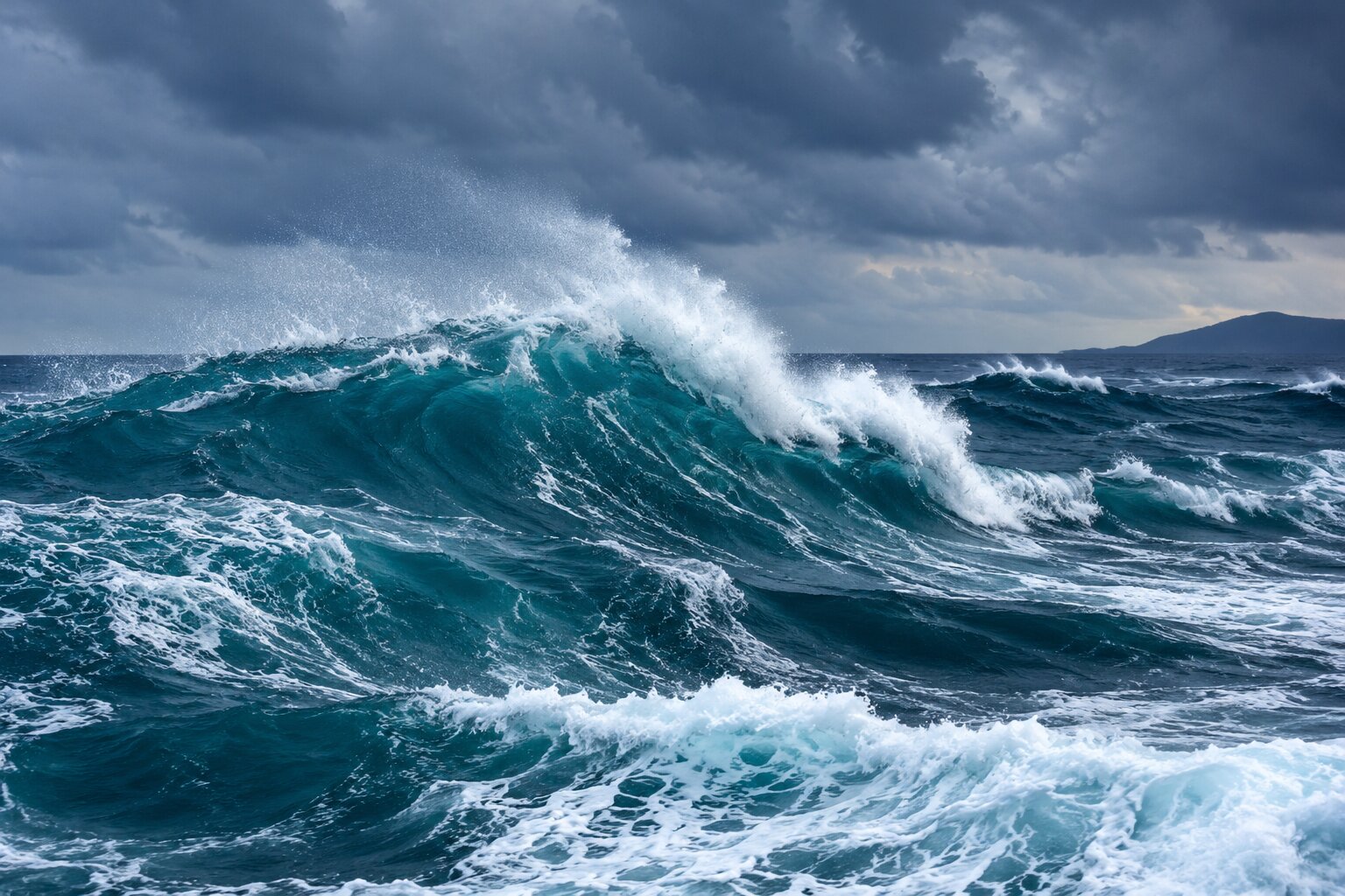 Stormy Teal Waves Under Brooding Skies